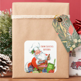 Pegatina Cuadrada retro vintage Navidad horneado Santa