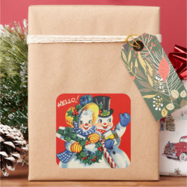 Pegatina Cuadrada retro vintage navidad pareja de nieve