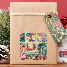 Pegatina Cuadrada retro vintage Niños de vacaciones