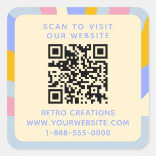 Pegatina Cuadrada Retro Vintage Rays QR Código Resumen de negocio
