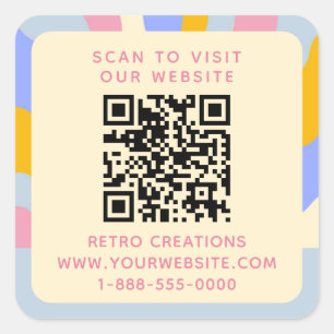 Pegatina Cuadrada Retro Vintage Rays QR Código Resumen de negocio