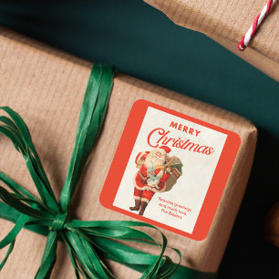 Pegatina Cuadrada Retro Vintage Santa Claus Navidad