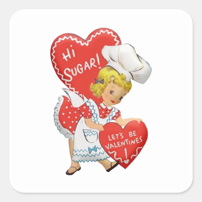 Pegatina Cuadrada Retro Vintage Valentine Chica Hi Sugar (Anverso)