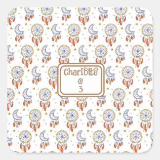 Pegatina Cuadrada Retro Whimsical Nombre del patrón de boho Cumpleañ