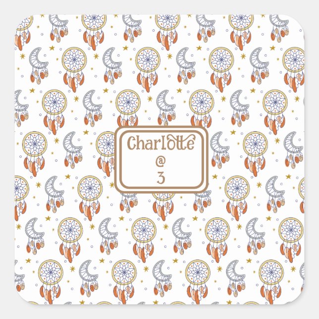 Pegatina Cuadrada Retro Whimsical Nombre del patrón de boho Cumpleañ (Anverso)