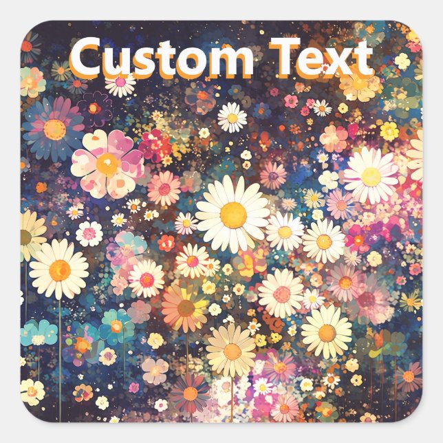 Pegatina Cuadrada Retro Wildflower Floral Pattern Custom (Anverso)