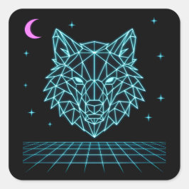 Pegatina Cuadrada Retro Wolf Synthwave - Aullador Nocturno de Neón