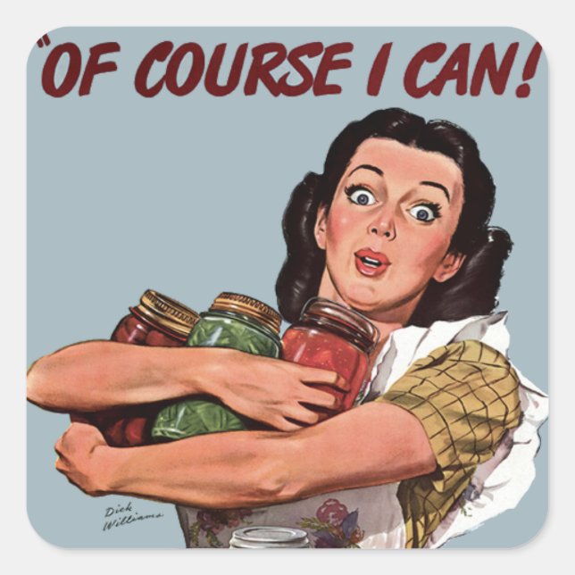 Pegatina Cuadrada Retro Woman Caterer Cook (Anverso)