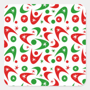 Pegatina Cuadrada Retro Xmas Boomerangs