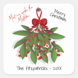 Pegatina Cuadrada Reúnete conmigo bajo la Navidad Mistletoe Merry