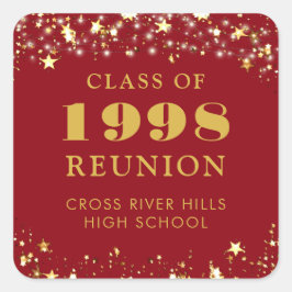 Pegatina Cuadrada Reunión de Clase Estrellas Doradas Rojas Personali