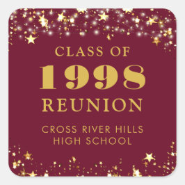 Pegatina Cuadrada Reunión de Clase Estrellas Marrón Dorado Personali