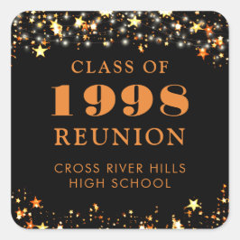 Pegatina Cuadrada Reunión de Clase Negro Naranja Dorado Estrellas Pe