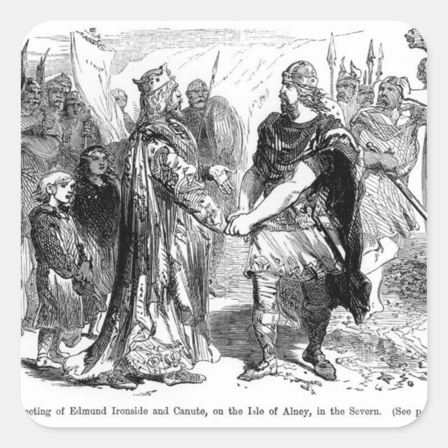 Pegatina Cuadrada Reunión de Edmund Ironside y Canute (Anverso)