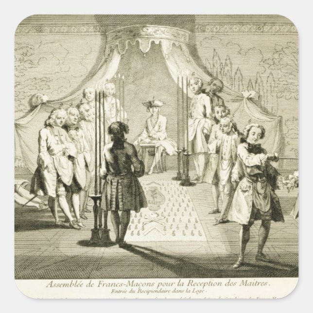 Pegatina Cuadrada Reunión de masones libres para el inicio de Mamáes (Anverso)