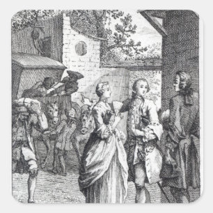 Pegatina Cuadrada Reunión del Chevalier Des Greux y Manon