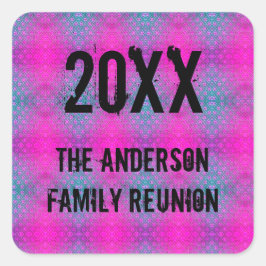 Pegatina Cuadrada Reunión familiar Neon Tie Dye Picnic anual