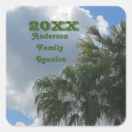 Pegatina Cuadrada Reunión Familiar Tropical Palmeras Vacaciones de V