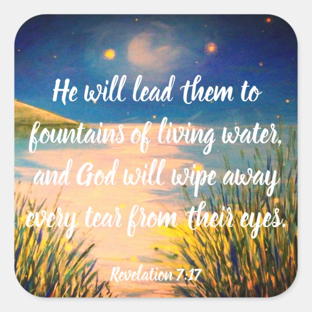 Pegatina Cuadrada Revelación 7:17 Pegatinas de las escrituras bíblic (Anverso)
