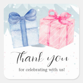 Pegatina Cuadrada Revelación de género de regalos azules o rosas