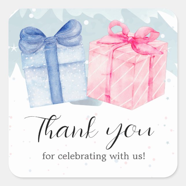 Pegatina Cuadrada Revelación de género de regalos azules o rosas (Anverso)
