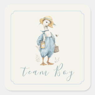 Pegatina Cuadrada Revelación de género de Team Boy Ganso Azul Acuare