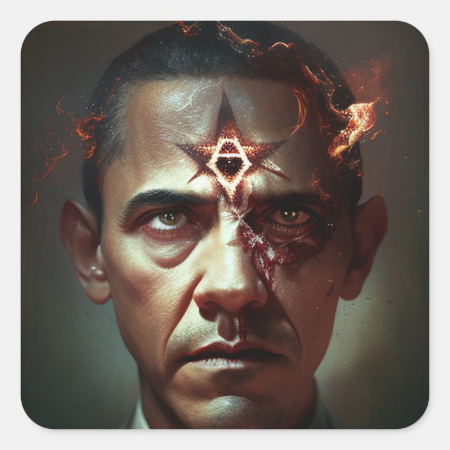 Pegatina Cuadrada Revelado el mal Obama (Anverso)