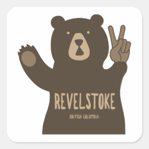 Pegatina Cuadrada Revelstoke British Columbia Peace Bear