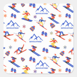 Pegatina Cuadrada Revelstoke Sun Peaks Canada Skowboard Pattern