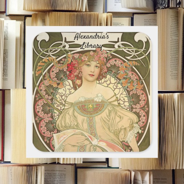 Pegatina Cuadrada Reverie por Alphonse Mucha (Subido por el creador)