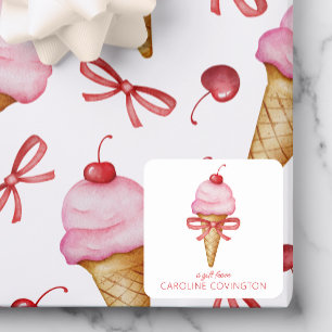 Pegatina Cuadrada Revestimiento de regalo de crema de hielo rosa de 