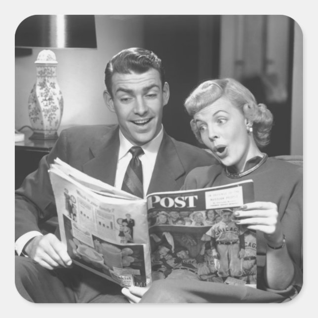 Pegatina Cuadrada Revista de lectura de parejas (Anverso)