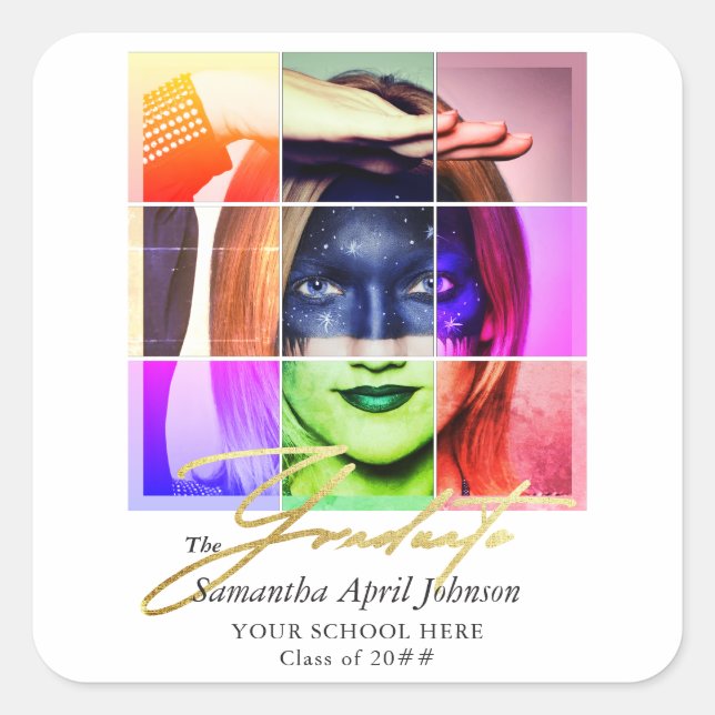 Pegatina Cuadrada Revista Pop Art Retro Moderno Graduación Foto (Anverso)