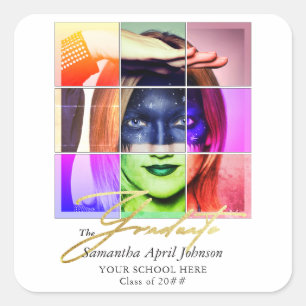 Pegatina Cuadrada Revista Pop Art Retro Moderno Graduación Foto