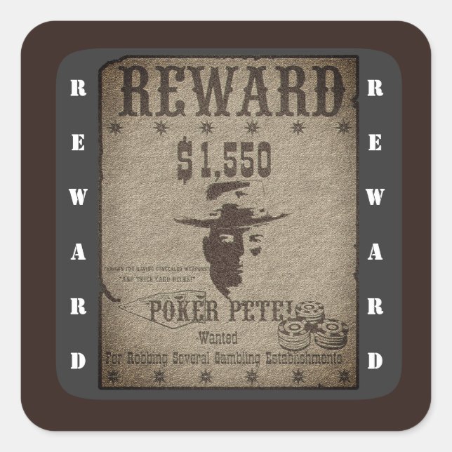 Pegatina Cuadrada Reward Western Poster (Anverso)