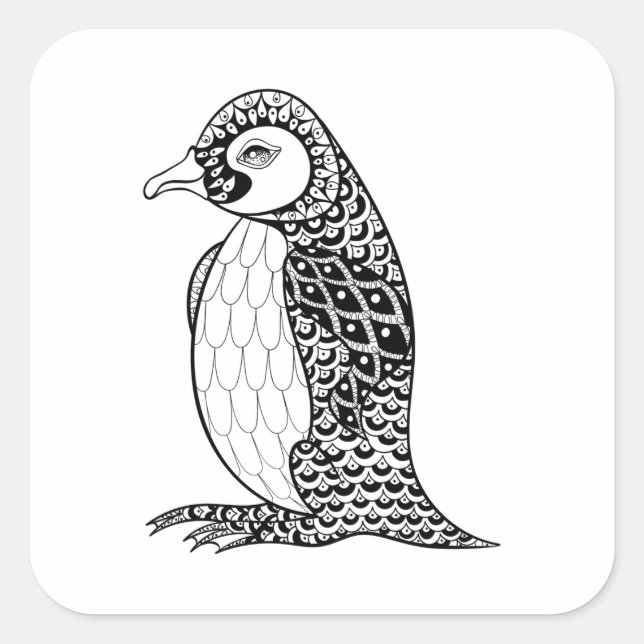 Pegatina Cuadrada Rey artístico Pingüino Zendoodle (Anverso)