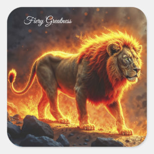 Pegatina Cuadrada Rey de las bestias León majestuoso animal infernal