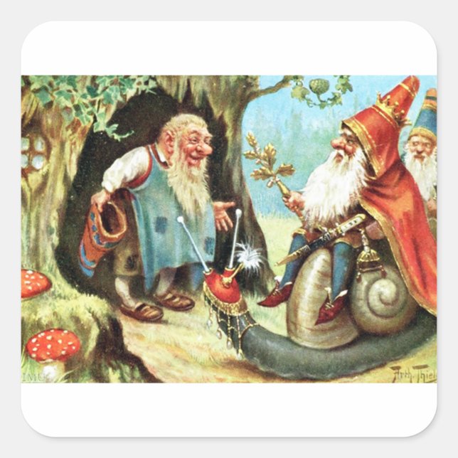 Pegatina Cuadrada Rey de los gnomos (Anverso)