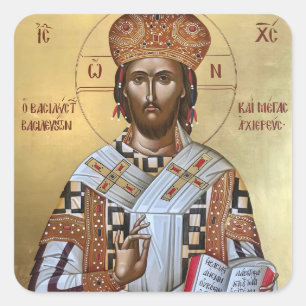 Pegatina Cuadrada Rey de Reyes Jesucristo Icono Ortodoxo