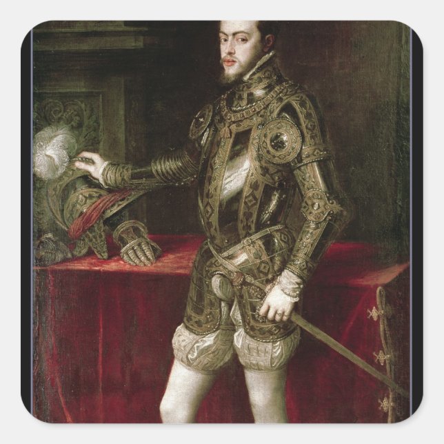 Pegatina Cuadrada Rey Felipe II 1550 (Anverso)