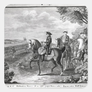 Pegatina Cuadrada Rey Frederick II de Prusia que revisa