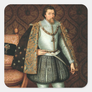Pegatina Cuadrada Rey James I de Inglaterra (1566-1625) (aceite sobr