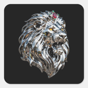 Pegatina Cuadrada Rey León de Cromo Metálico Cyberpunk Corona de Rub