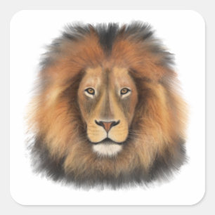 Pegatina Cuadrada rey león del jungla realista masculino acuarela
