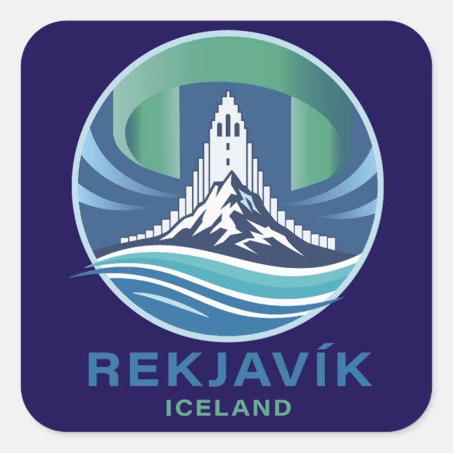 Pegatina Cuadrada Reykjavik Iceland Europe (Anverso)