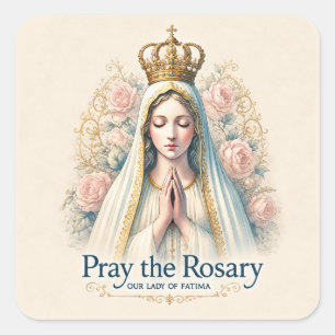 Pegatina Cuadrada Rezar el Rosario – Nuestra Señora de Fátima Devoci