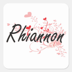Pegatina Cuadrada Rhiannon Artistic Name Design with Hearts