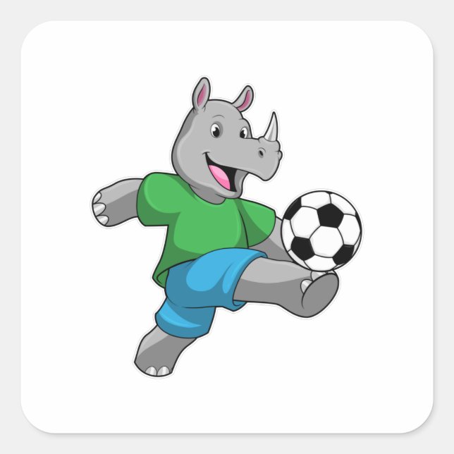 Pegatina Cuadrada Rhino como jugador de fútbol con fútbol (Anverso)