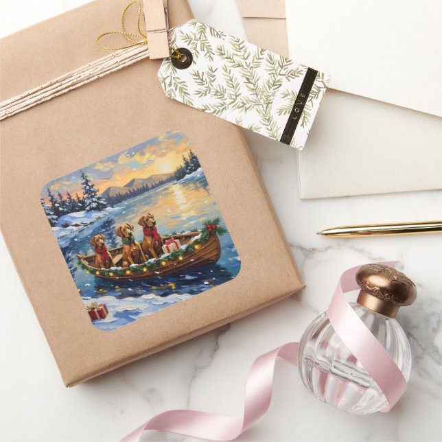 Pegatina Cuadrada Rhodesian Ridgeback Christmas Boat Holiday (Regalar)