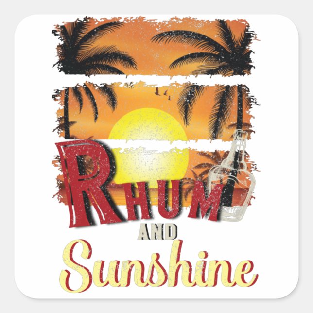 Pegatina Cuadrada Rhum and Sunshine, el Naranja de verano para el at (Anverso)